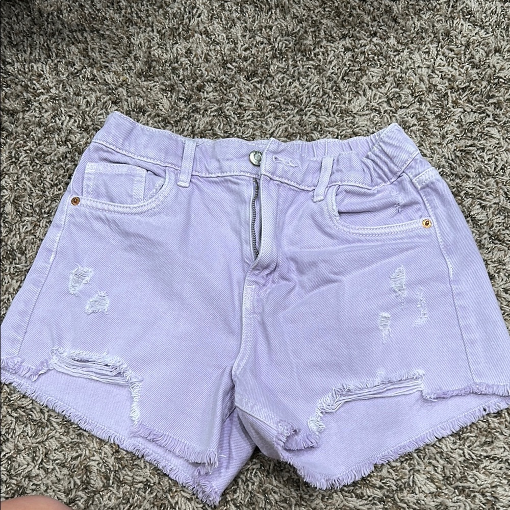 Girls  Lavender Distressed Denim Shorts